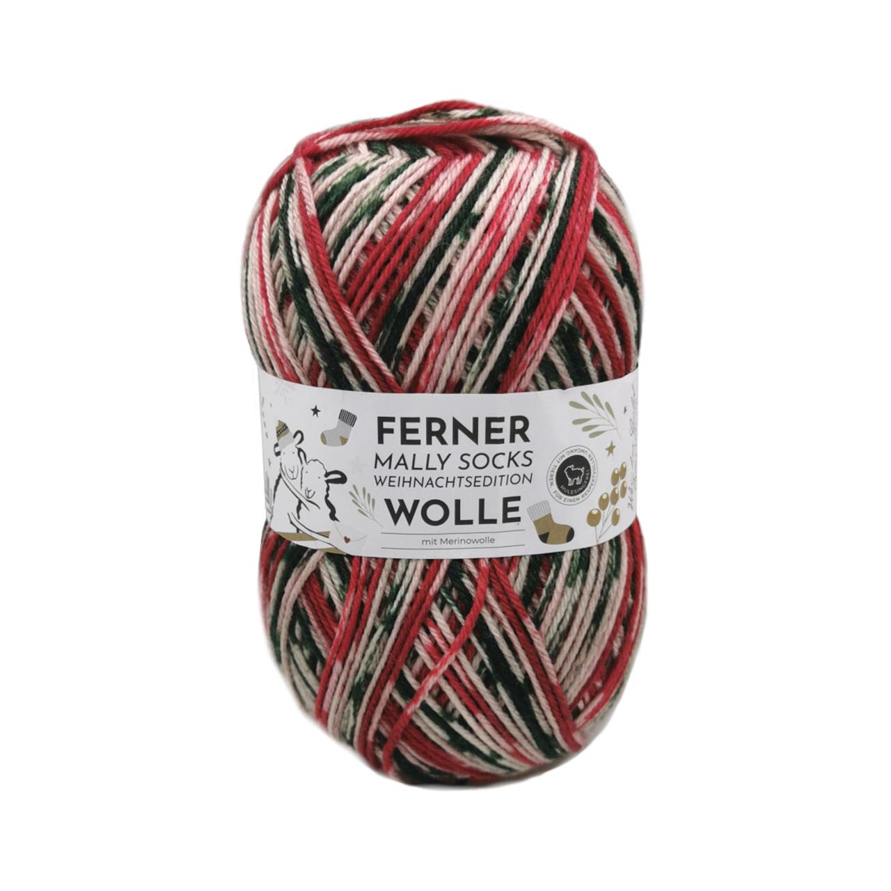 Mally Socks Xmas 23.12.24 Natur-Rot-Waldgrün-Rosa