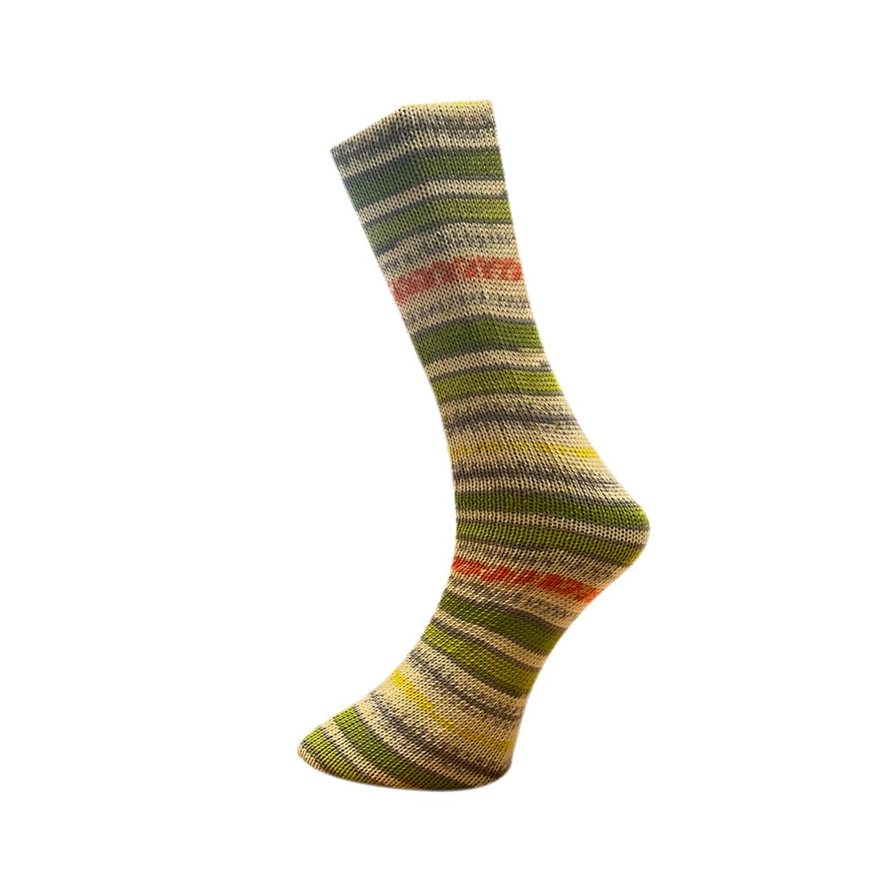 Sockenwolle mit Seide 4Fach 534-22 Gelb-Beige-Grün-Natur-Orange