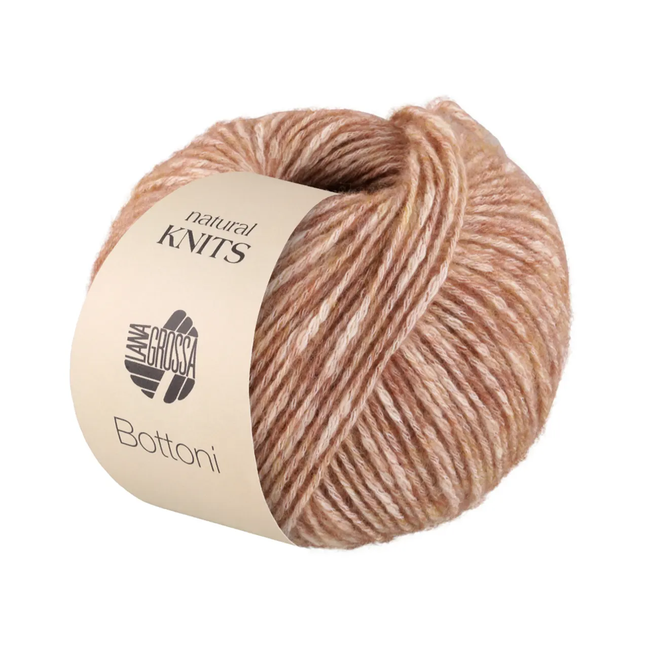 Bottoni 1 Camel/Creme von Lana Grossa. Strukturiertes Kettengarn aus weichem Baumwolle- Viskosegemisch umhüllt mit zarten Merinofasern