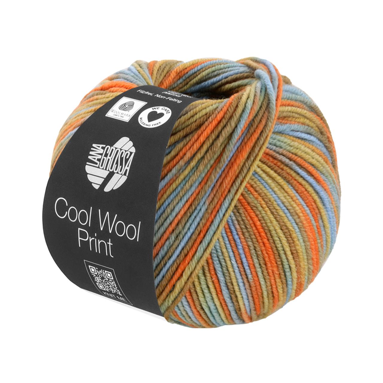 Cool Wool Print 834 Orange/Ocker/Nougat/Seegrün/Graublau