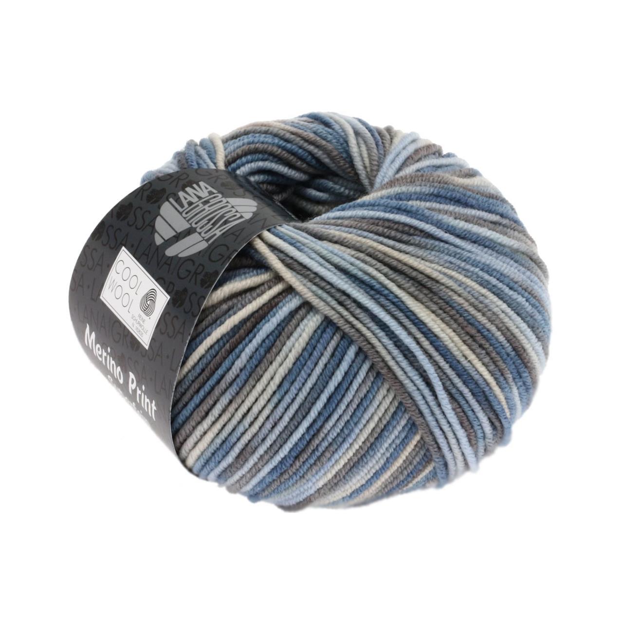 Cool Wool Print 763 Hellblau/Grège/Graubraun/Blaugrau
