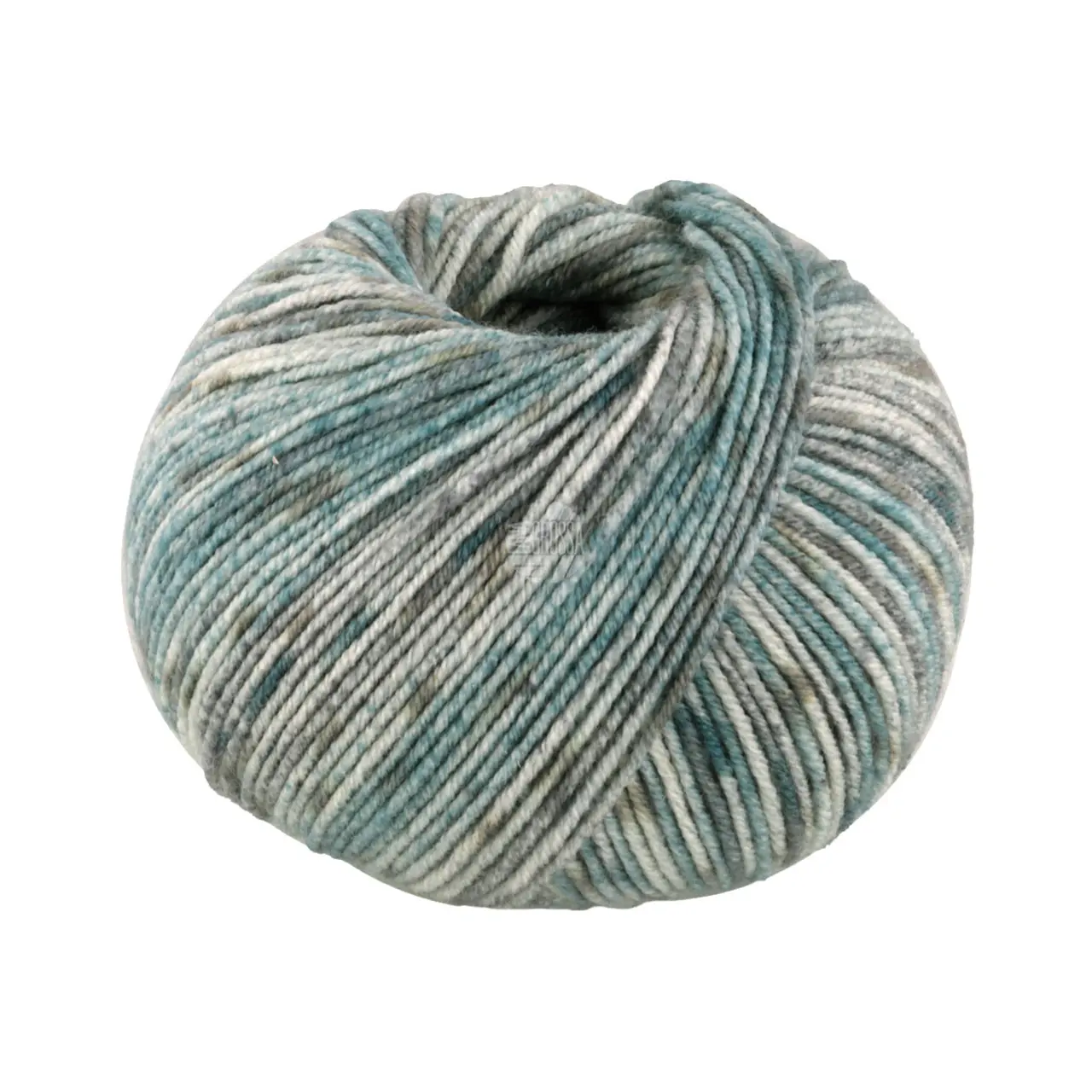 Cool Wool Spots 5002 Creme/Dunkelgrau/Graubraun/Petrol von Lana Grossa. Extrafeine Merinowolle waschmaschinenfest mit buntem Sprenkeldruck