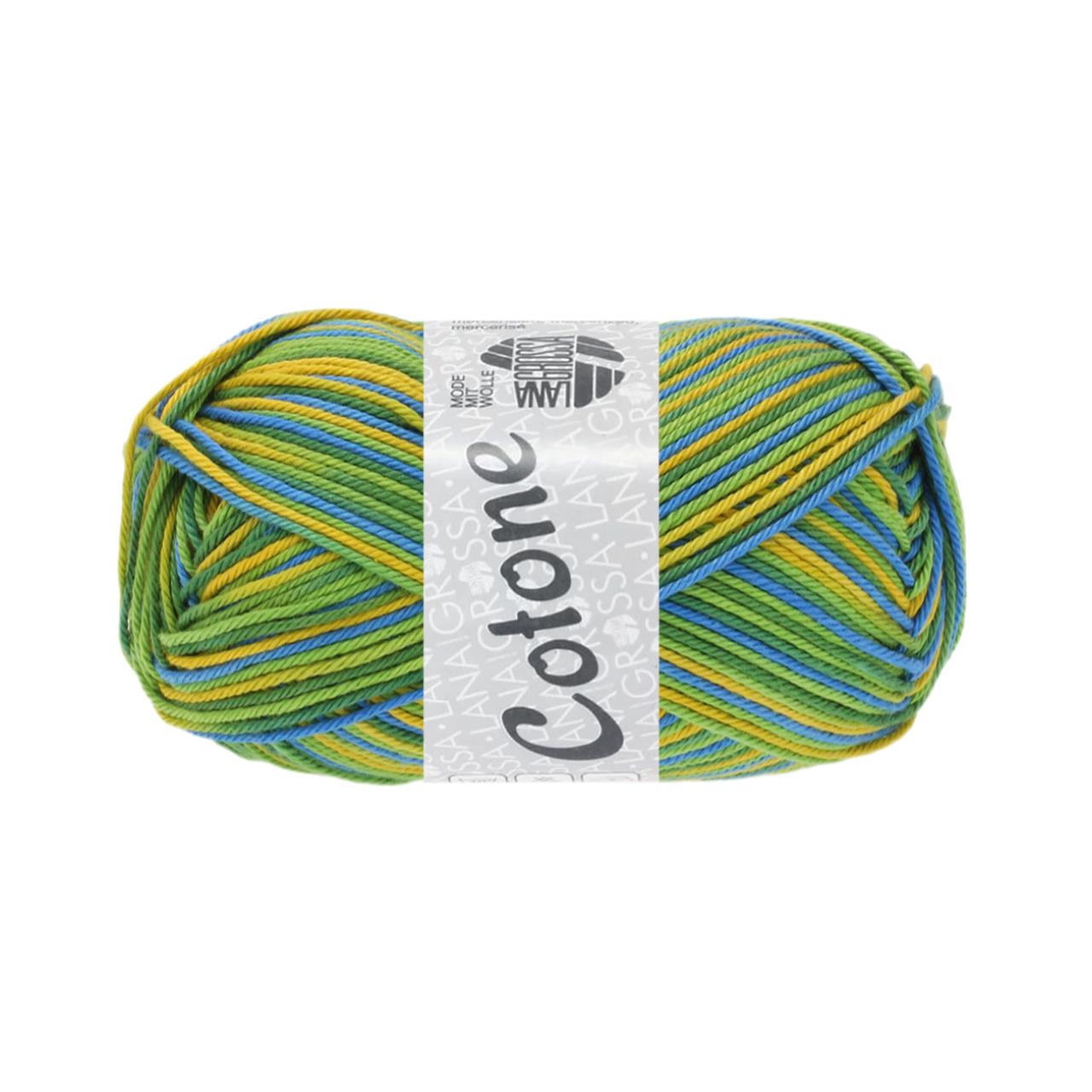 Cotone Print 352 Apfel-/Dunkelgrün/Blau/Gelb