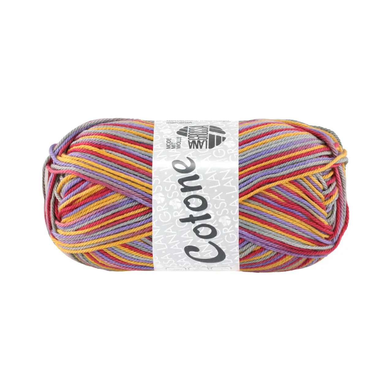 Cotone Print 364 Lila/Graugrün/Gelb/Dunkelpink von Lana Grossa. Baumwollbasicgarn