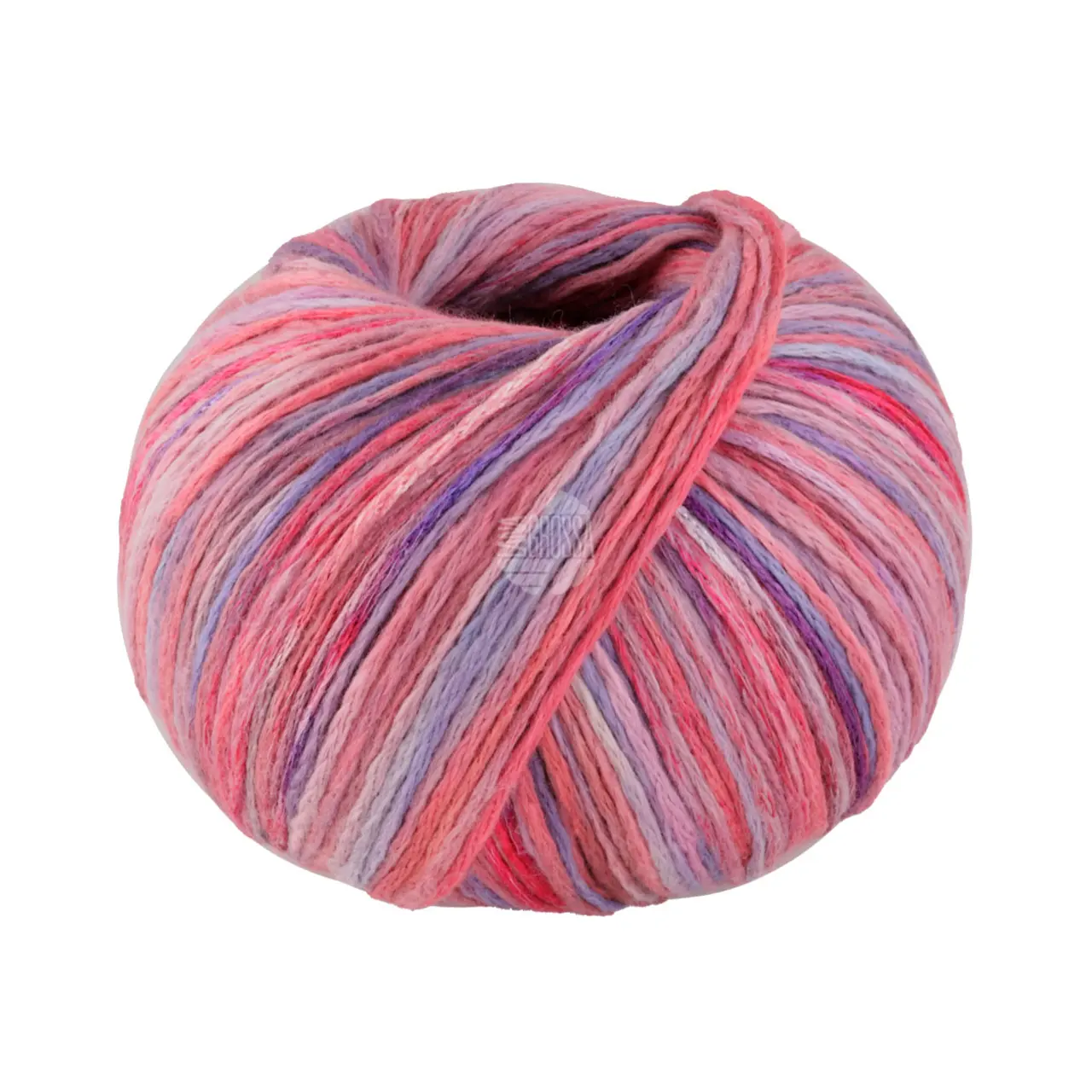 Cotonella Multi 102 Hellrot/Lila/Mint/Violett Bunt von Lana Grossa. Weiches bedrucktes Kettengarn aus unmercerisierter Pima Baumwolle mit kleinen Glanzlichtern