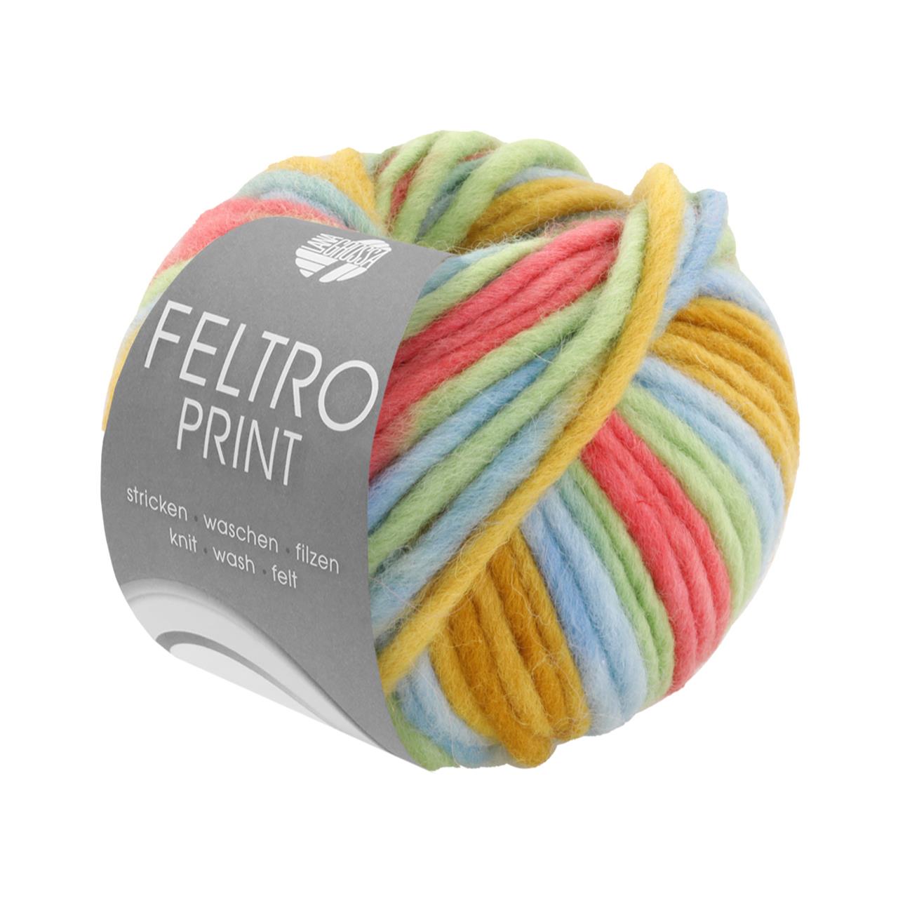 Feltro Print 1306 Senfgelb/Hellblau/Jade/Zinnoberrot