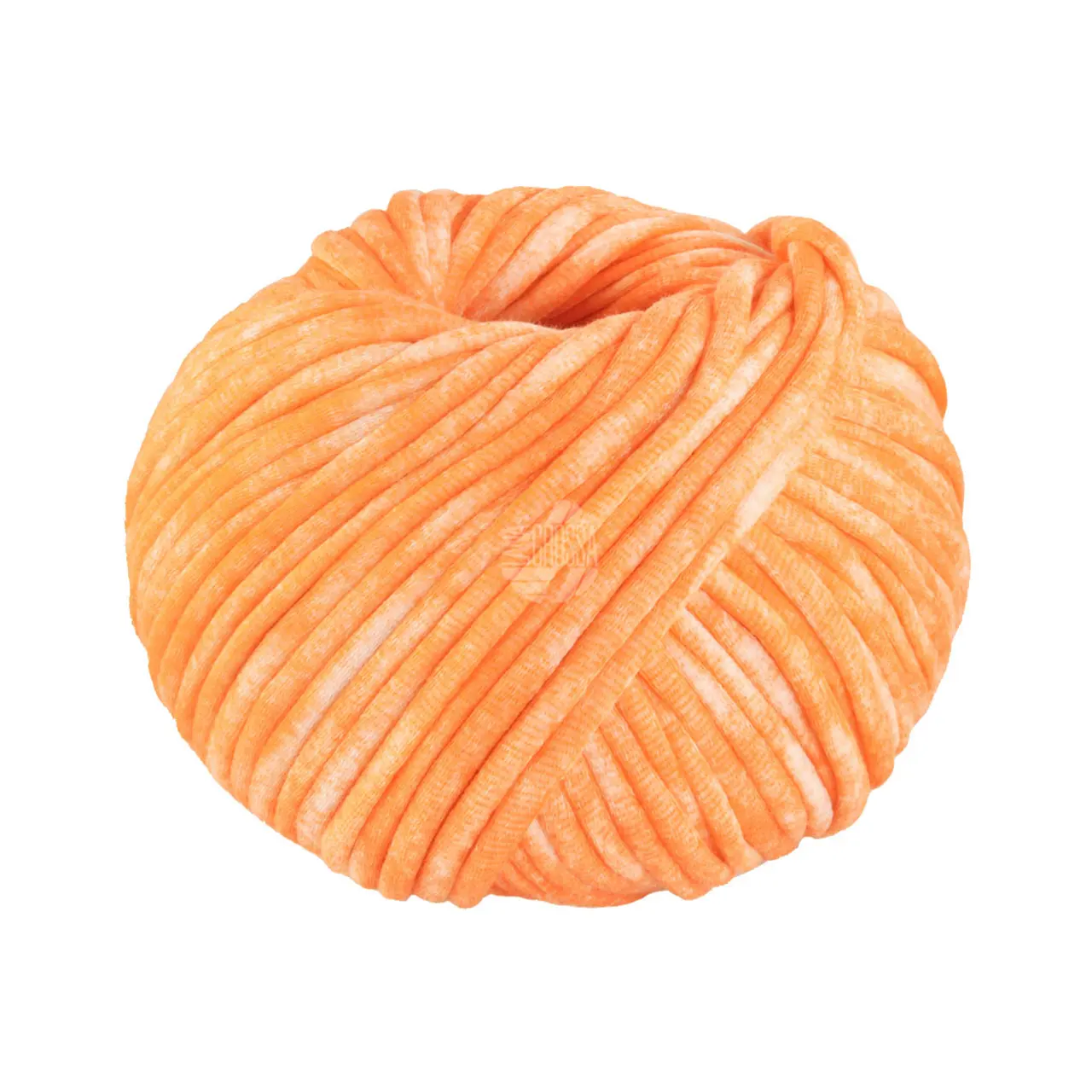 Gelato Vintage 102 Orange/Weiß von Lana Grossa. Weiches gefülltes Baumwoll-Schlauchbändchen mit buntem Sprenkeldruck