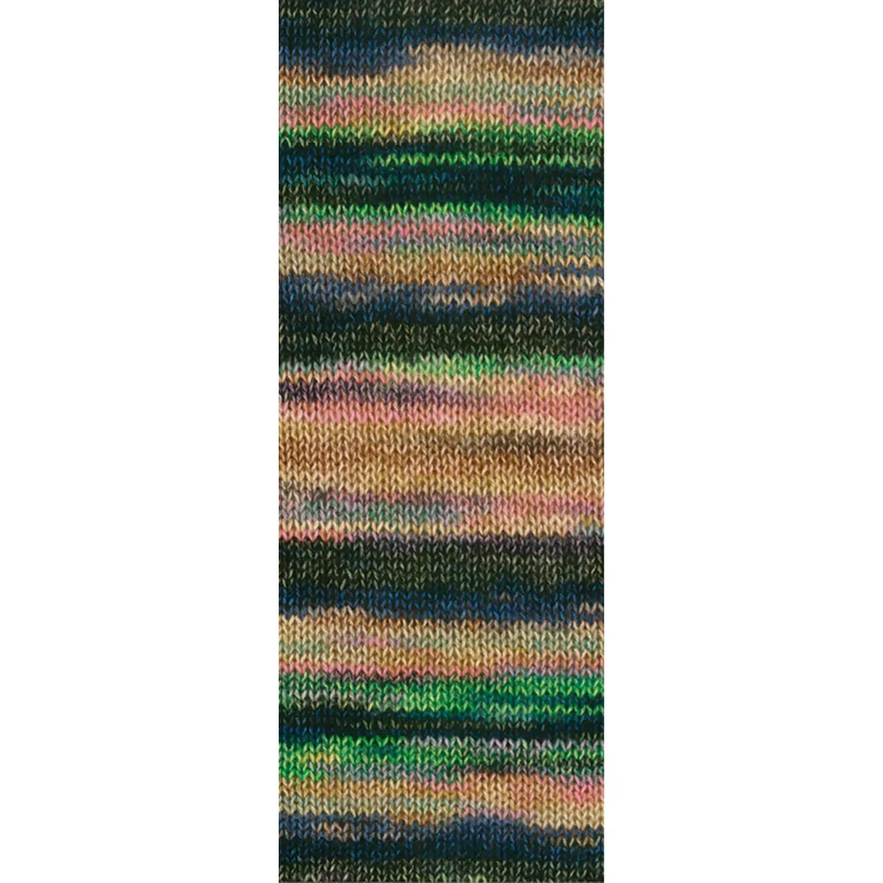 Gianna 9 Erika/Schwarz/Grüngelb/Hell-/Dunkelgrün/Braun von Lana Grossa. Feines Baumwollgarn mit weichen Merino- und Kaschmirfasern effektvoll bedruckt
