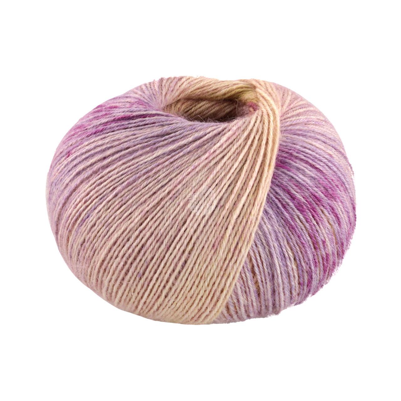 Meilenweit 100 Alpaca Print 2206 Sandbeige/Helloliv/Brombeer/Veilchenblau/Blaulila/Rotviolett