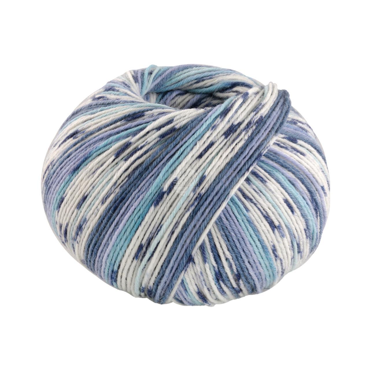 Meilenweit 6-Fach 150 Alpaca Print 1101 Jeans-/Veilchen-/Türkisblau/Weiß/Helltürkis/Dunkelblau