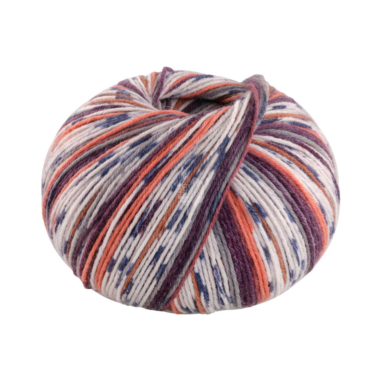 Meilenweit 6-Fach 150 Alpaca Print 1105 Koralle/Brombeer/Grau/Weiß/Graublau/Dunkelorange