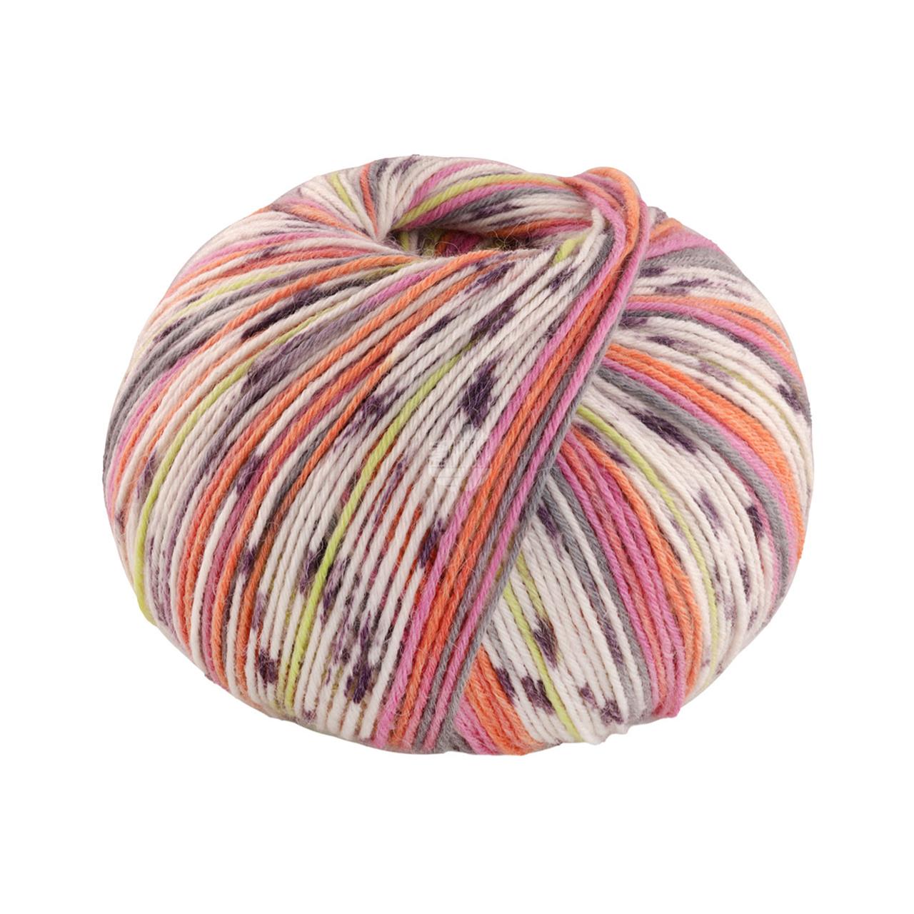 Meilenweit 6-Fach 150 Alpaca Print 1108 Orange/Pink/Grau/Weiß/Zitrusgelb/Brombeer