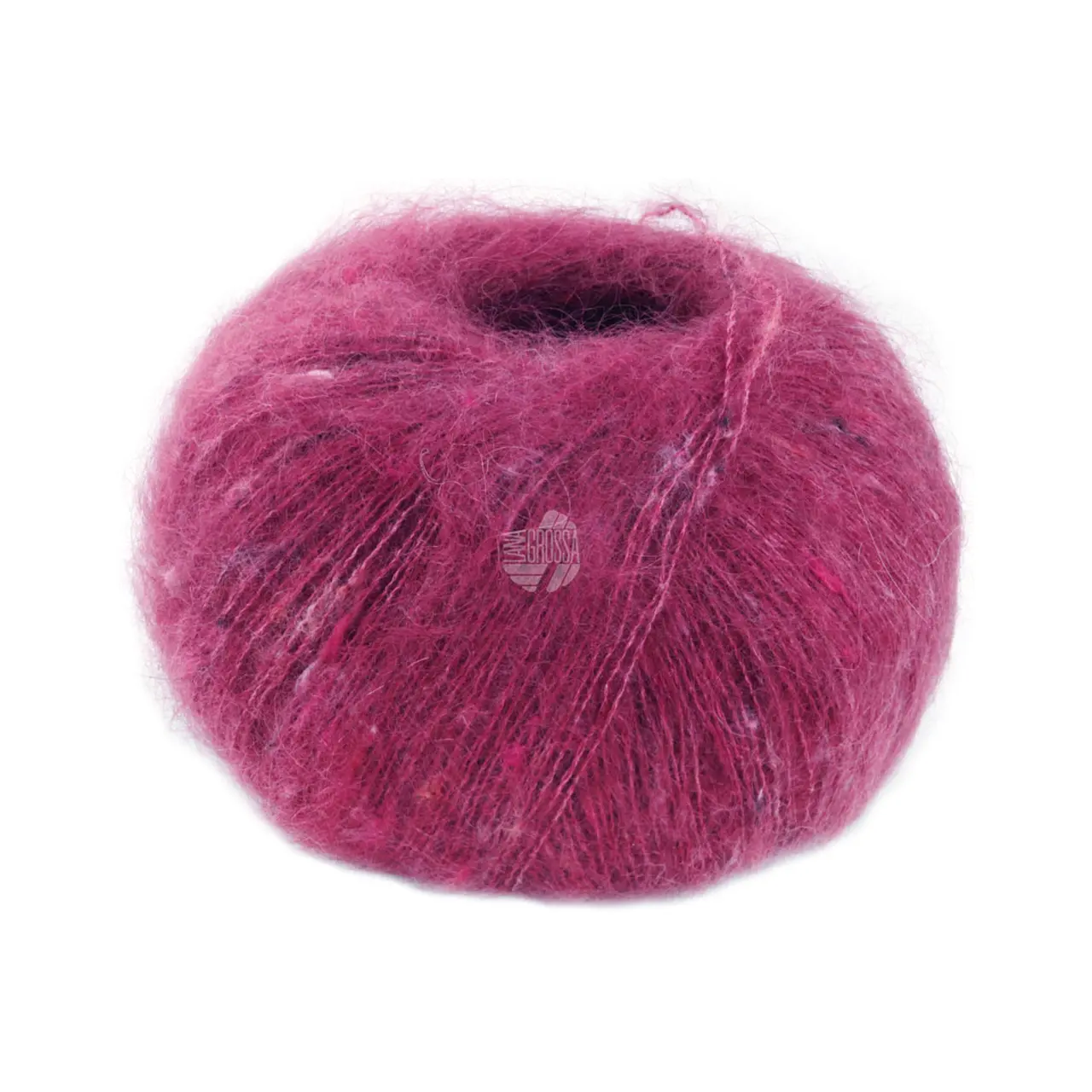 Natural Superkid Tweed 628 Fuchsia von Lana Grossa. Feines Lace-Garn aus Superkid Mohair mit Seide und zarten Tweednoppen