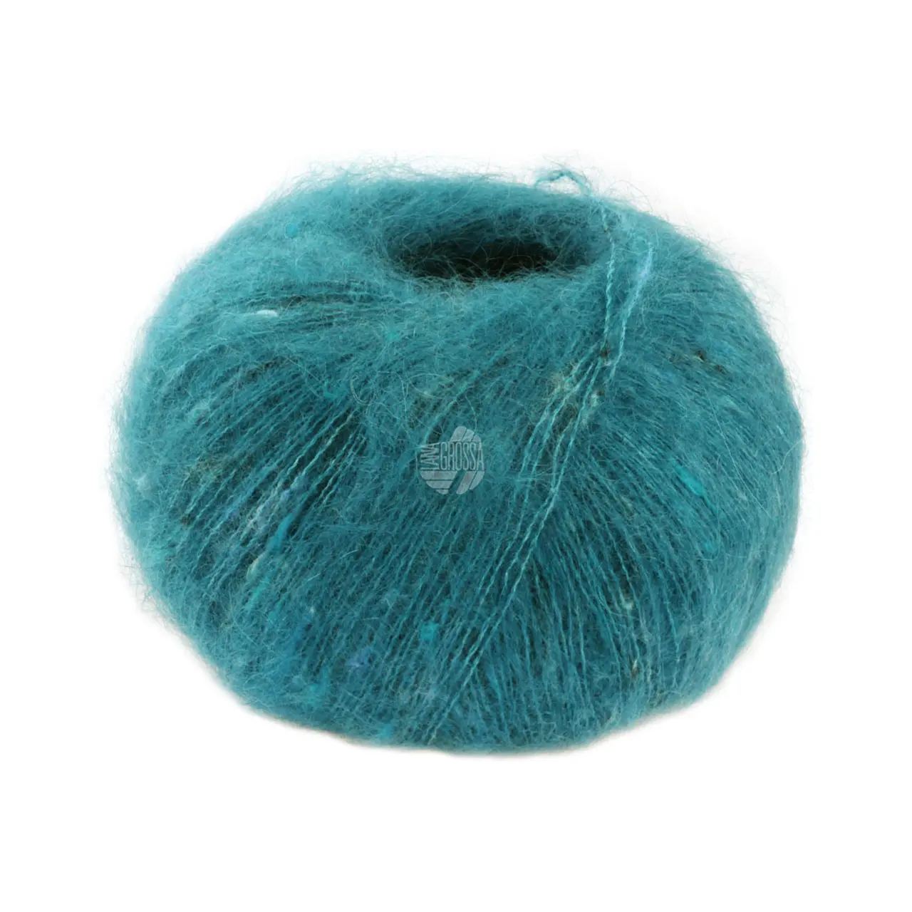 Natural Superkid Tweed 631 Türkis von Lana Grossa. Feines Lace-Garn aus Superkid Mohair mit Seide und zarten Tweednoppen