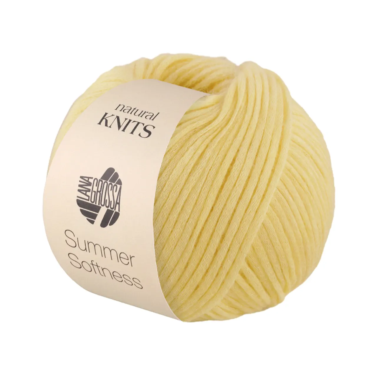 Summer Softness (natural KNITS) 11 Gelb von Lana Grossa. Zartes Baumwollschlauchgarn voluminös gefüllt mit flauschigen Merinofasern