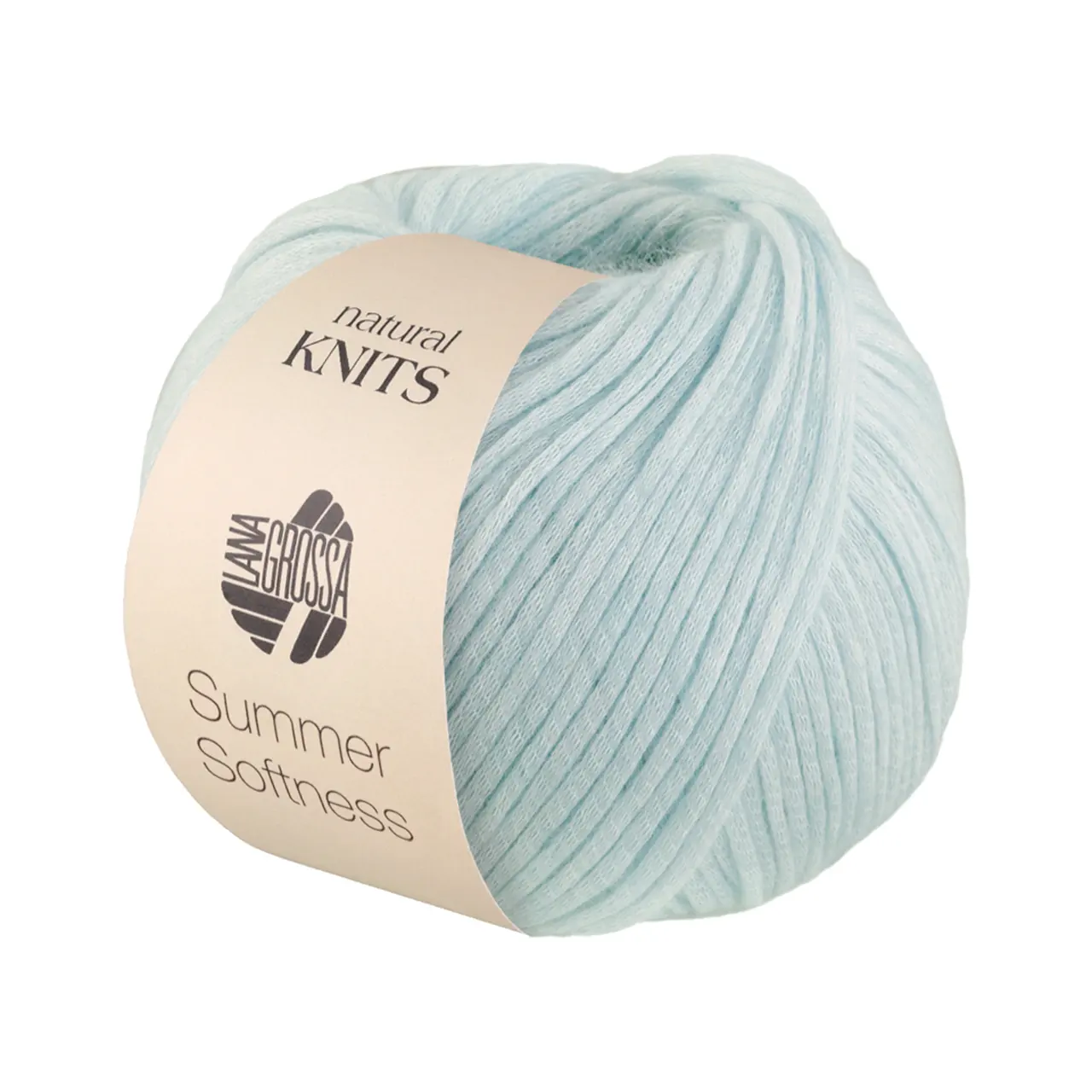 Summer Softness (natural KNITS) 17 Pastellblau von Lana Grossa. Zartes Baumwollschlauchgarn voluminös gefüllt mit flauschigen Merinofasern
