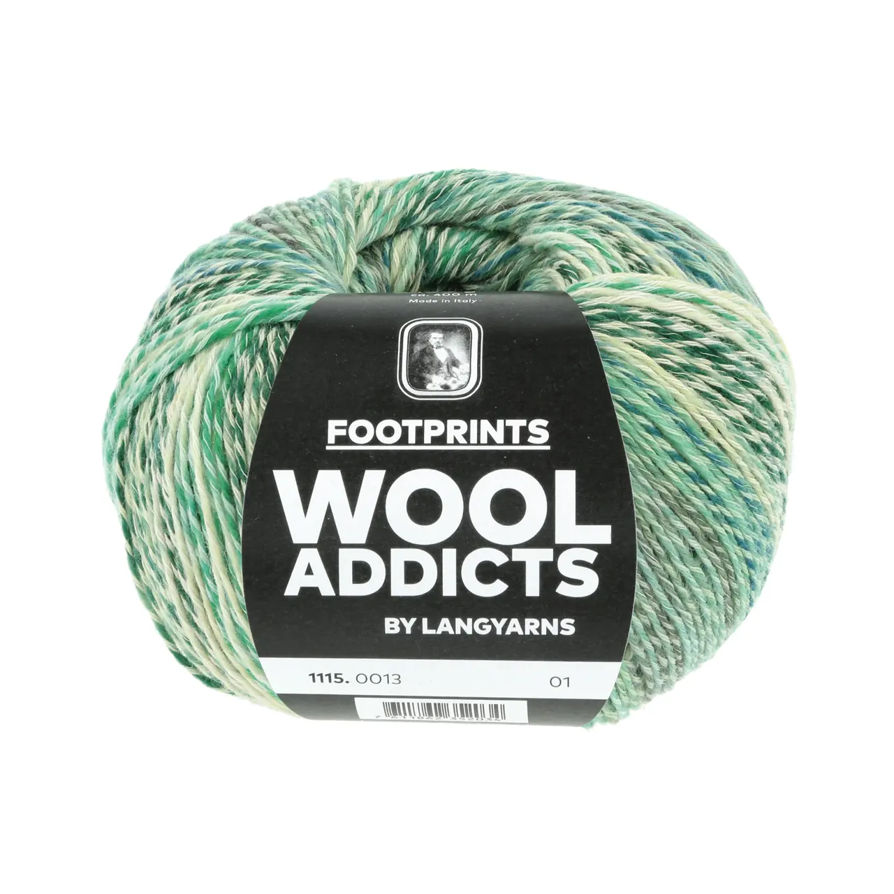 Footprints 13 Green von Lang Yarns. FOOTPRINTS is a phenomenal fantasy sock yarn. With a length of 400 metres you can create the most beautiful socks. The quality consists of 45% cotton 42% virgin wool superwash and 13% polyamide. This means that the socks are breathable easy to wash and extra strong.
