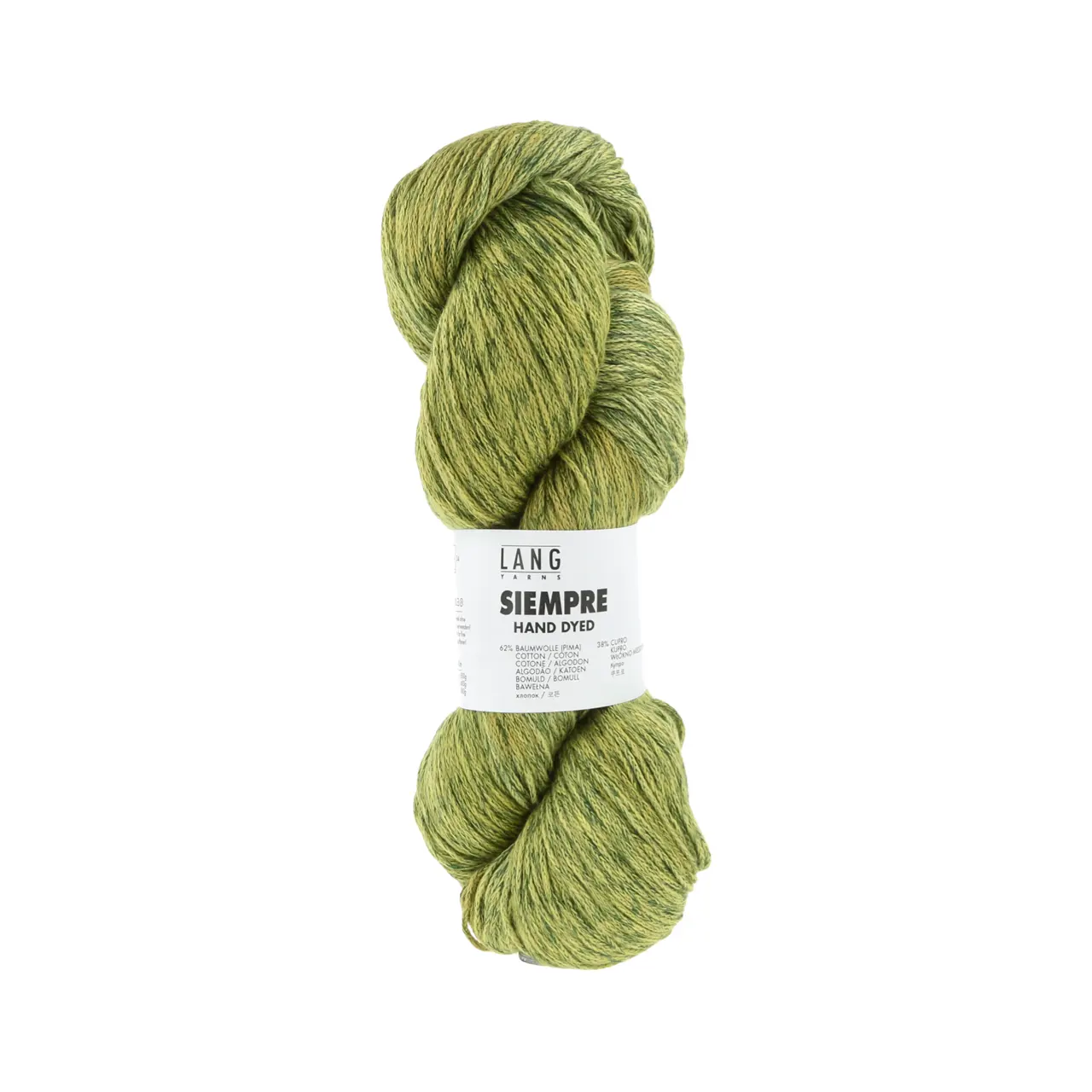 Siempre 16 Hellgrün von Lang Yarns. Mit leichten Farbschattierungen und dezenten Glanz eignet sich SIEMPRE perfekt um einem Basic-Teil oder einer Fläche rechter Maschen das gewisse etwas zu verleihen. Machen Sie sich das Leben einfach und lassen Sie das Garn für sich arbeiten.Eine Mischung aus klassischer Baumwolle und Cupro einer Viskose welche aus Baumwoll-Linter einem Abfallprodukt der Baumwollindustrie hergestellt wird überzeugt SIEMPRE mit weichem Griff und einer Ton-in-Ton Handfärbung. Gerne auch als vegane Seide bezeichnet verleiht Cupro dem Garn zudem einen schimmernden kühlenden Touch und ergibt verarbeitet fliessende und knitterarme Stücke.