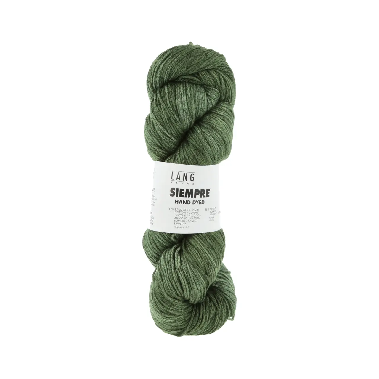 Siempre 18 Dunkelgrün von Lang Yarns. Mit leichten Farbschattierungen und dezenten Glanz eignet sich SIEMPRE perfekt um einem Basic-Teil oder einer Fläche rechter Maschen das gewisse etwas zu verleihen. Machen Sie sich das Leben einfach und lassen Sie das Garn für sich arbeiten.Eine Mischung aus klassischer Baumwolle und Cupro einer Viskose welche aus Baumwoll-Linter einem Abfallprodukt der Baumwollindustrie hergestellt wird überzeugt SIEMPRE mit weichem Griff und einer Ton-in-Ton Handfärbung. Gerne auch als vegane Seide bezeichnet verleiht Cupro dem Garn zudem einen schimmernden kühlenden Touch und ergibt verarbeitet fliessende und knitterarme Stücke.