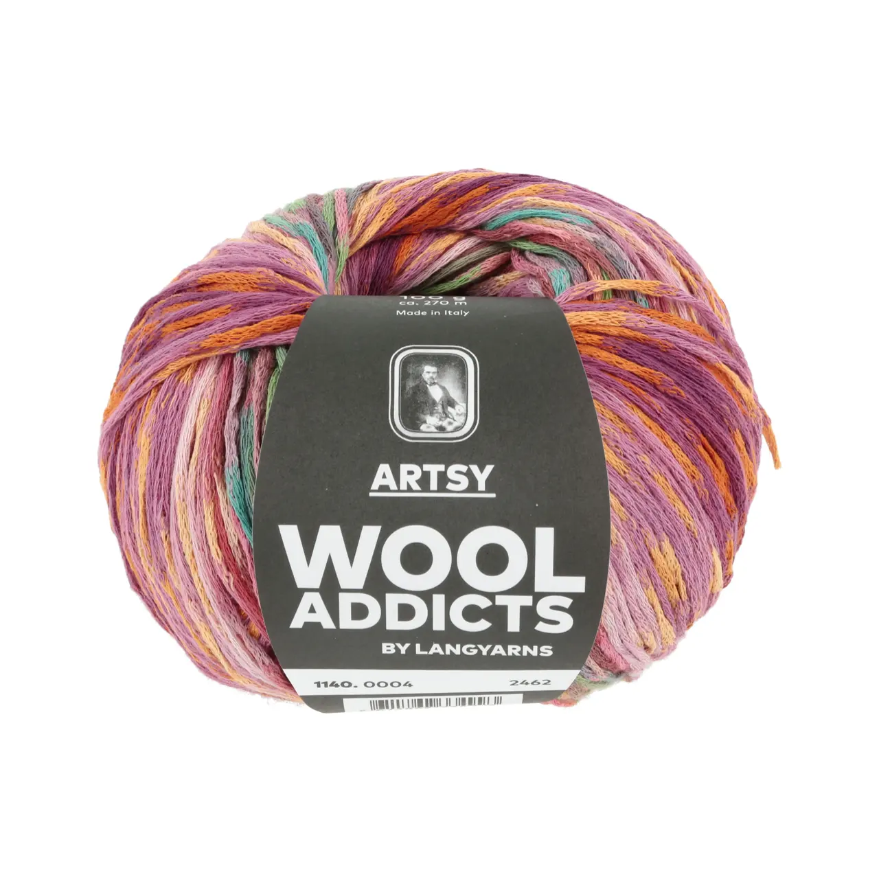 Artsy 4 Orange/Rose von Lang Yarns. Let your inner artistic genius out and start creating with ARTSY. With a sweater as your canvas and the skein as your palette the possibilities are endless. Romantic avant-garde abstract minimalistic modern – You knit it your way.Dip your needles in 8 unique color combos to create your personal wearable masterpiece.