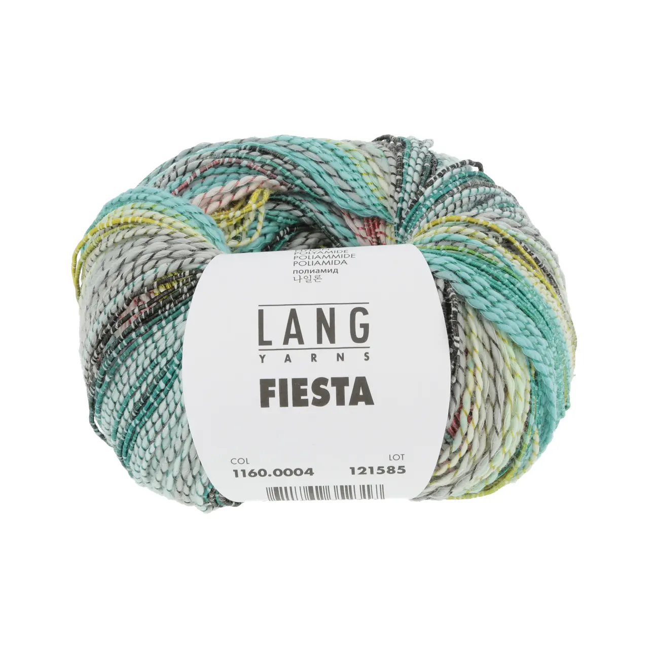 Fiesta 4 Türkis/Aqua/Grau/Lachs von Lang Yarns. FIESTA ist ein lebhaftes und verspieltes Garn mit einem weißen Baumwollkern der mehr oder weniger dicht mit einem mehrfarbigen Nylonfaden umwickelt ist. Je nach Farbe und Dichte der Umwicklung hat das Garn ein unterschiedliches Erscheinungsbild. Dieses Garn zeichnet sich durch seinen dynamischen und bunten Charakter aus und ist perfekt für sommerliche Projekte. Egal ob für auffällige Einzelstücke oder fröhliche Accessoires FIESTA bringt Kreativität und Freude auf Ihre Nadeln.
