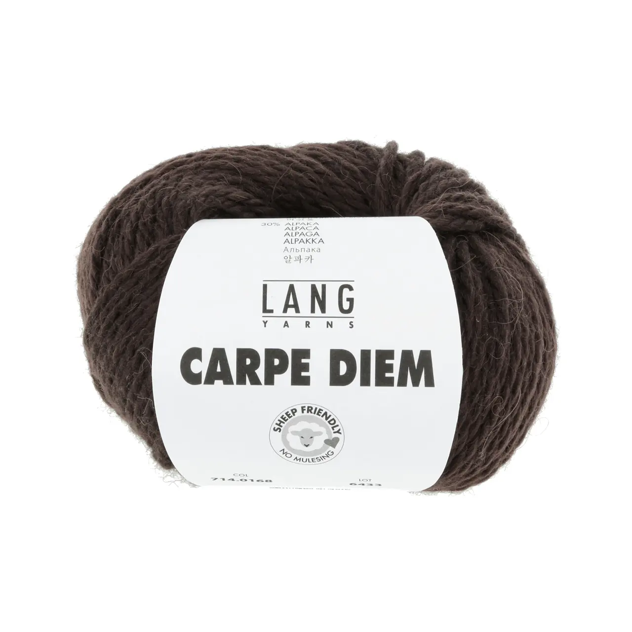 Carpe Diem 168 Schokolade von Lang Yarns. Traumgarn aus den noblen Fasern Alpaca und Merino extrafine. Ein voluminöses Garn für Kenner. Ausserordentlich voluminös und weich edel und sportiv zugleich.
