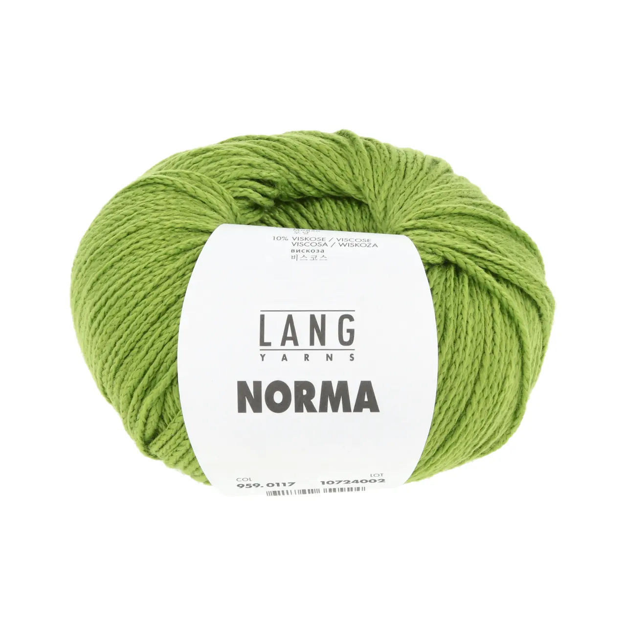 Norma 117 Grasgrün von Lang Yarns. Die Fasermischung aus feinster Baumwolle und hochwertiger Viskose macht aus diesem Garn einen Alleskönner. Der hautfreundliche Griff die Weichheit und das Volumen durch die innovative Konstruktion geben dem Garn einen wolligen Charakter. Ein typischer Vertreter der Ganzjahresgarne.