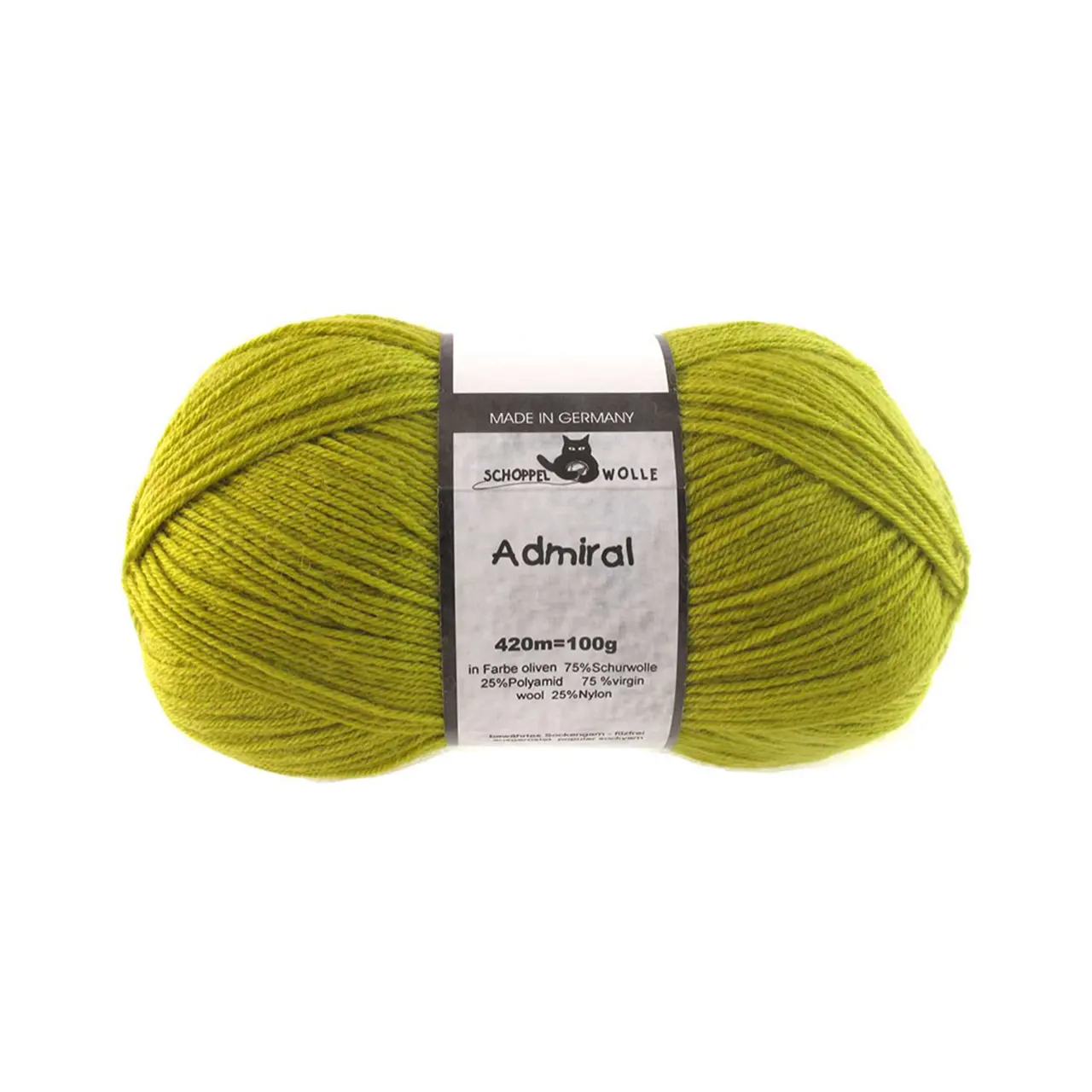 Admiral 383 Oliven von Schoppel. Bewährtes Sockengarn aus Schurwolle waschmaschinenfest ausgerüstet.