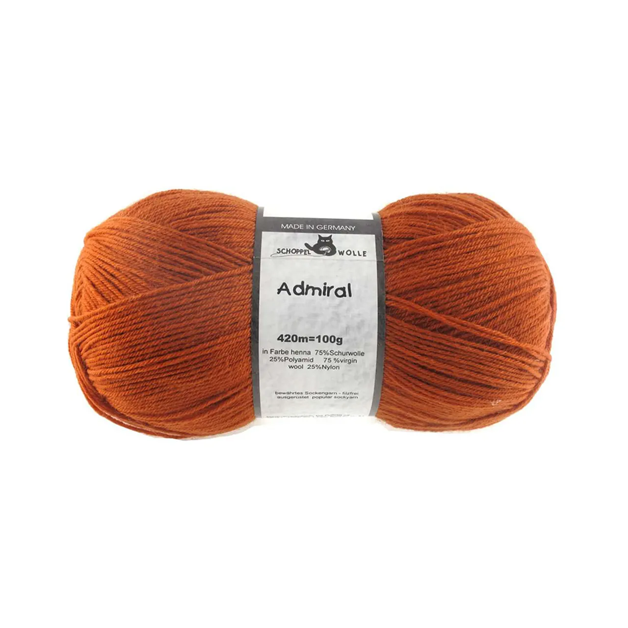 Admiral 803 Henna von Schoppel. Bewährtes Sockengarn aus Schurwolle waschmaschinenfest ausgerüstet.