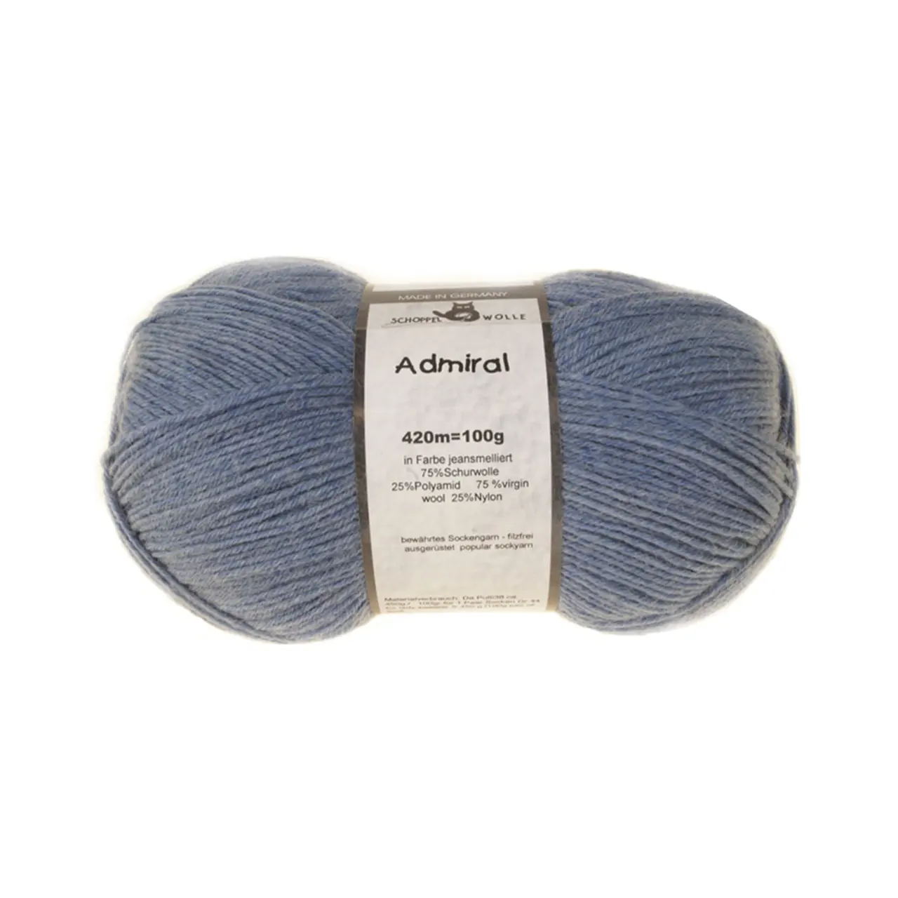 Admiral 4653M Jeans-Meliert von Schoppel. Bewährtes Sockengarn aus Schurwolle waschmaschinenfest ausgerüstet.