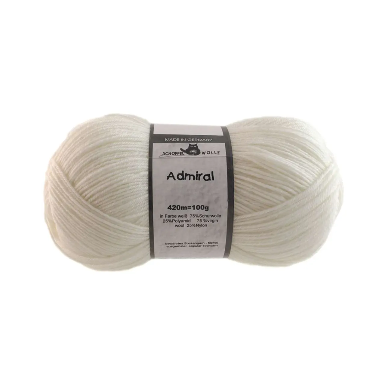 Admiral 990 Weiß von Schoppel. Bewährtes Sockengarn aus Schurwolle waschmaschinenfest ausgerüstet.